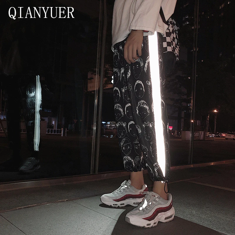 Women Pants Gothic Reflective Hip-Hop Printed Pants Plue Size Loose High Waist Nine Points Harlan Pants 2020 Summer Fashion New Women Pants Gothic Reflective Hip-Hop Printed Pants Plue Size Loose High Waist Nine Points Harlan Pants 2020 Summer Fashion New