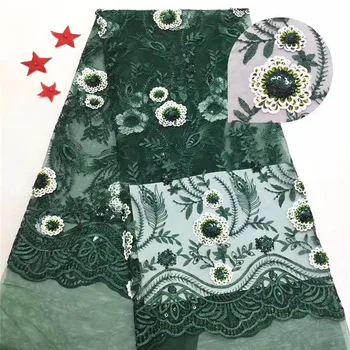 

2019 green High Quality African Sequins Lace Fabric French Net Embroidery Tulle Lace Fabric For Nigerian Wedding Party Dress