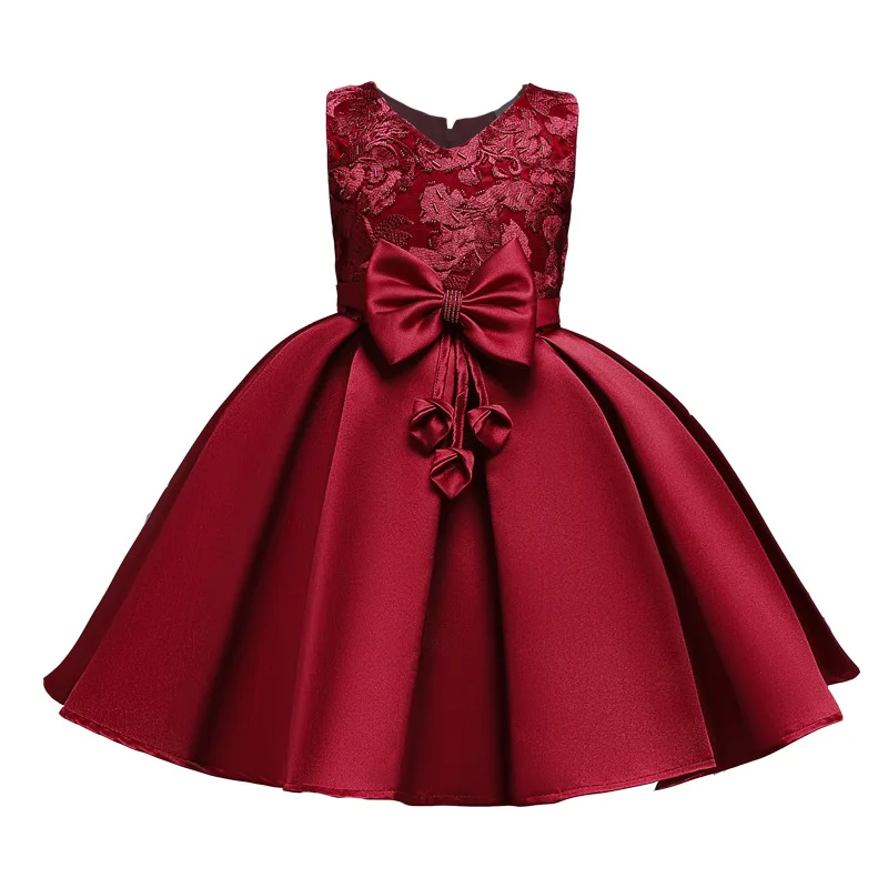 

Autumn And Winter 2019 Children's Dress Bow Girl Dress Performance Ball Gown Dress Red-Pink-Green-Gray Birthday Party Dress