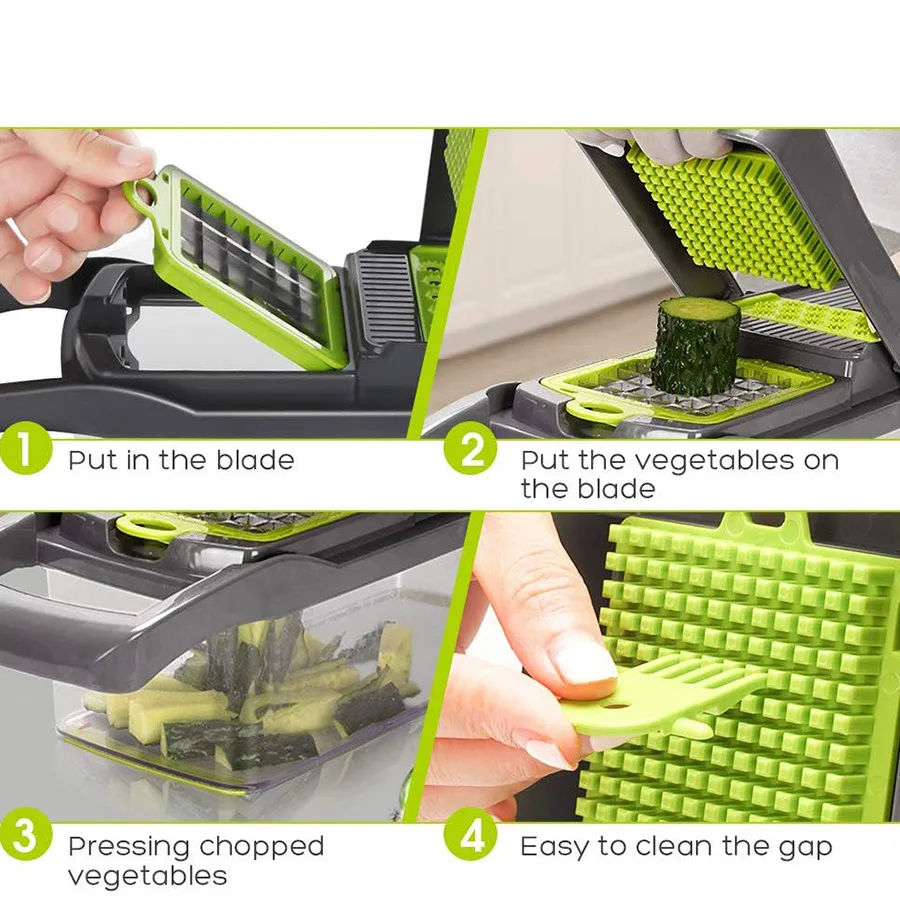 14 In 1 Multifunctional Vegetable Cutter Potato Slicer Carrot Grater Kitchen Accessories Gadgets Steel Blade Kitchen Tool