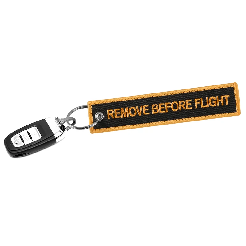 Keychain for Cars and Motorcycles Embroidery REMOVE BEFORE FLIGHT Black Gold Key Chain Key Safety Tag Fashion Jewelry Keychains (7)