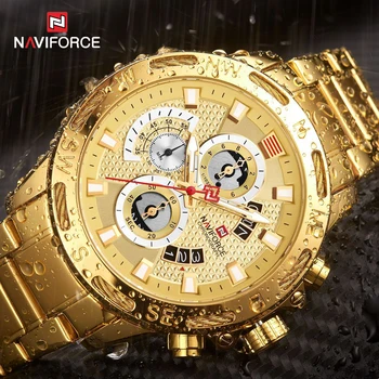 

NAVIFORCE Mens Watches Waterproof Stainless Steel Gold Watch Clock Male Chronograph Military Quartz Wristwatch Relogio Masculino