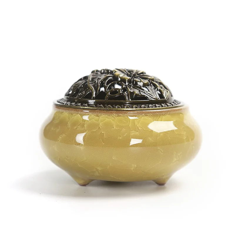 BL Amber yellow Китай Celadon ладан Бунер медная крышка керамическая Будда античный держатель ладана сандаловое дерево конусная палочка катушка ценза база - Цвет: BL Amber yellow