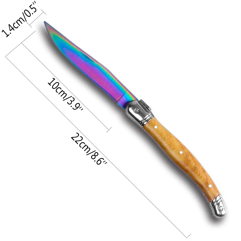 8,6 ''складной нож из нержавеющей стали, радужные карманные ножи, титановые портативные обеденные фруктовые ножи для стейков, инструмент для пикника, барбекю