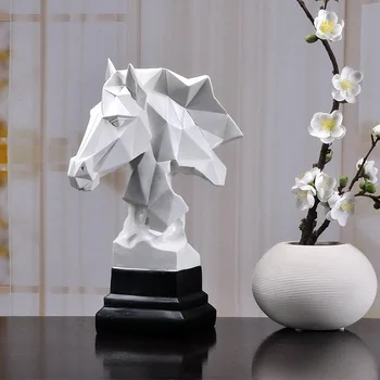 

[HHT] Geometry Horse Head Statues Animals Art Sculpture Resin Craft Home Decoration Crafts Room Creative Christmas Gifts