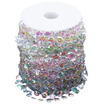 

30m 10m Iridescent Octagonal Acrylic Beads Strand Line Chain Wedding Party Diamond Crystal Garland Decors Rhinestone Curtain-Col