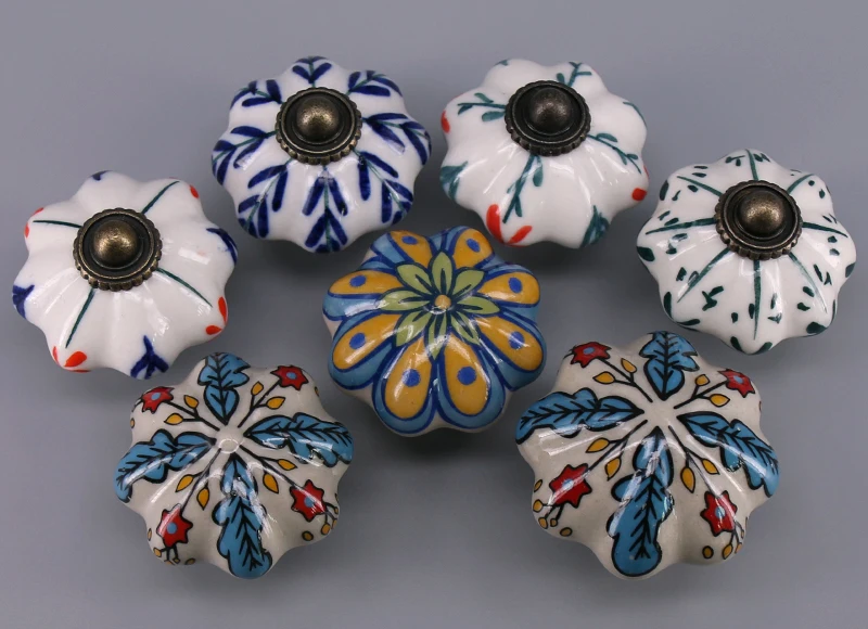 1x Flower Leaf Hand Painted Ceramic Dresser Knobs Kids Cabinet