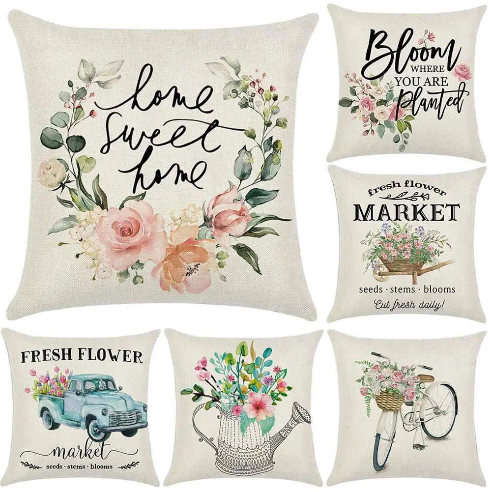

HOT SALES Bicycle Flower Soft Linen Throw Pillow Cover Case Cushion Home Sofa Car Decor