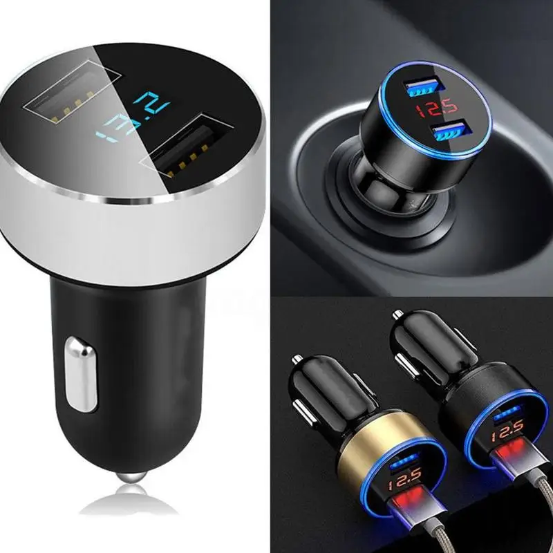 

Universal 12V-24V Car Charger 3.1A Dual USB Port Charger Cigarette Lighter Power Adapter Voltage Display Vehicles Fast Charging
