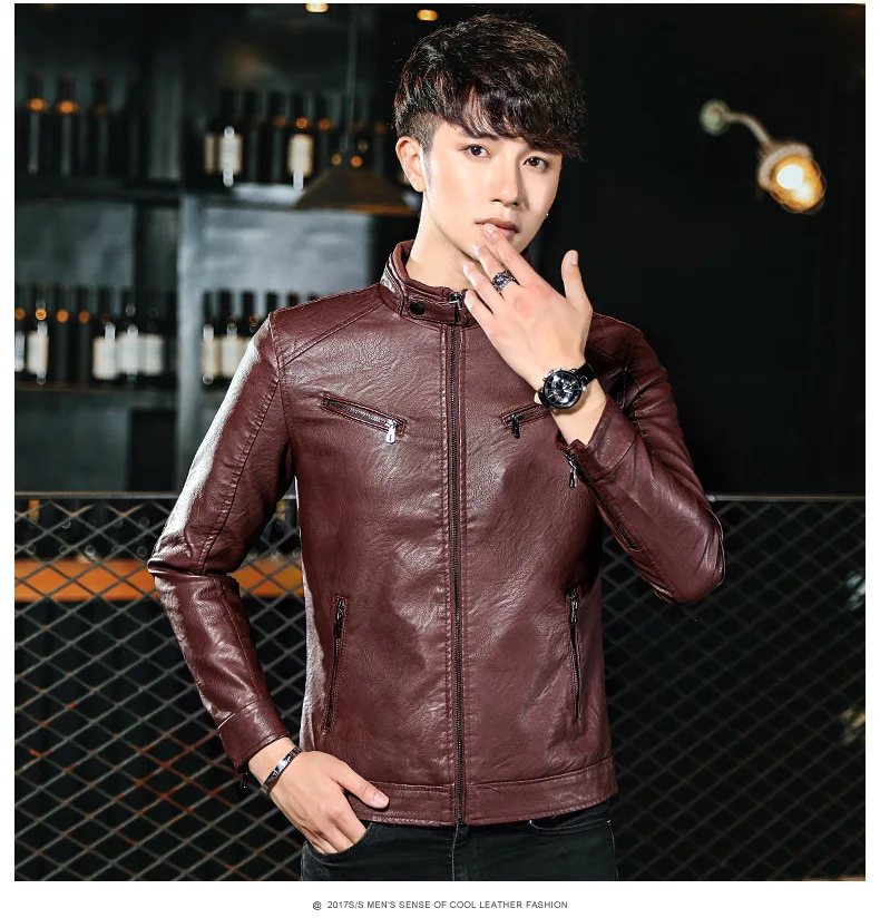 Стиль весна Для мужчин, кожаные пальто Для Мужчин 'S корейско-Стиль Slim Fit Модные молодежное пальто Повседневное модная кожаная куртка Для мужчин одежда