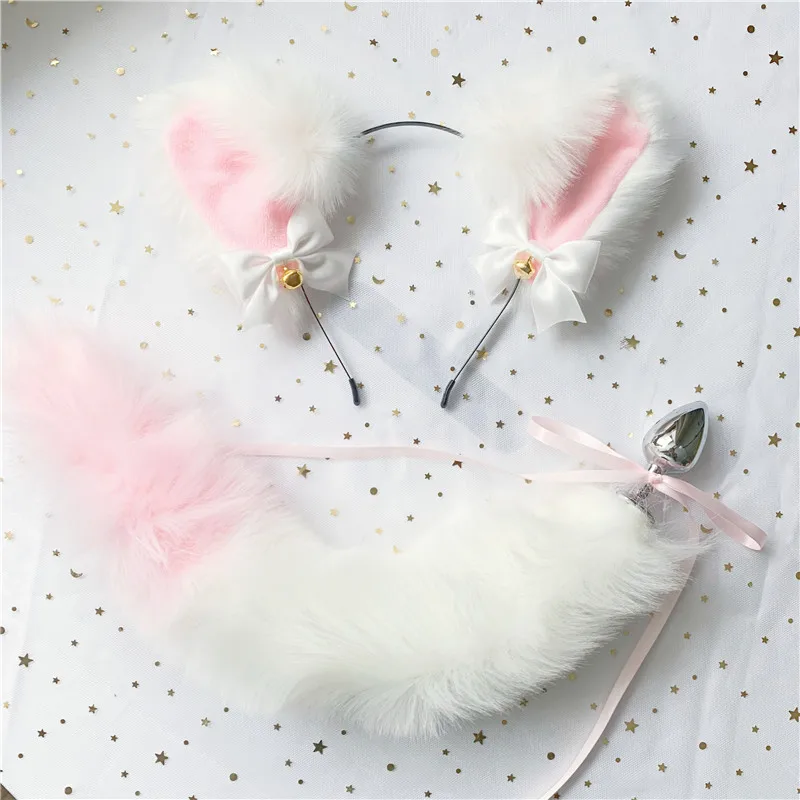 Милые мягкие повязки на голову с ушками Neko искусственный лисий хвост