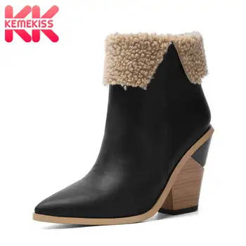 

KemeKiss Women Ankle Boots 2020 New Winter Sexy Pointed Toe High Heels Designer Shoes Women European Office Footwear Size 34-43