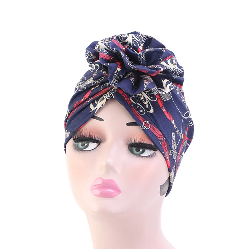 Новая мода Элегантный 3D тюрбан с цветком для женщин Рак шапочка при химиотерапии шапки мусульманские турбанты вечерние хиджаб головные уборы аксессуары для волос - Цвет: navy