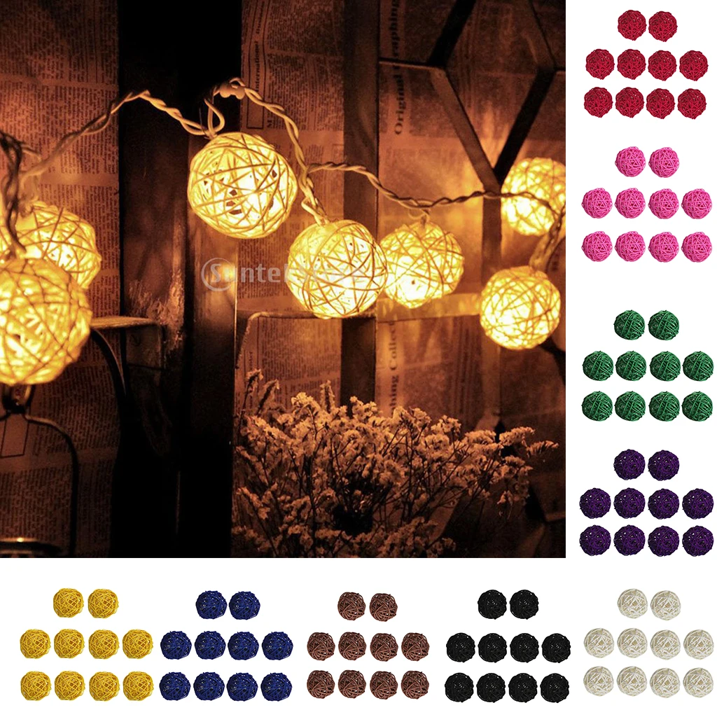 10Pcs Colored Home Garden Hanging Ornaments Wicker Rattan Ball Rustic Vintage Birthday Wedding Ceremony Nursery Decoration