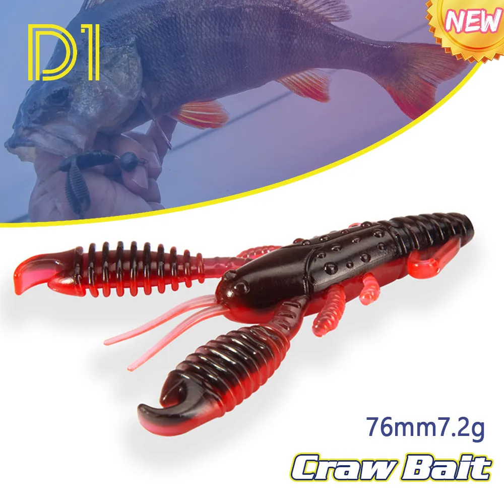 

D1 Bionic Crayfish Fishing Lure 76mm7.2g Freshwater Luminous Soft Bait For Mandarin fish Pike Perch