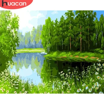 

HUACAN Coloring By Number Tree Drawing On Canvas HandPainted Art Gift DIY Pictures By Number Lake Kits Home Decor