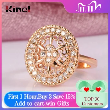 ASEGURAR RÁPIDO ❤️ Kinel-anillo ovalado de lujo para boda para mujer, 585 oro rosa, Micro incrustaciones de cera, circonia Natural, anillo flores huecas, joyería fina - discount item 40% OFF Joyas y complementos