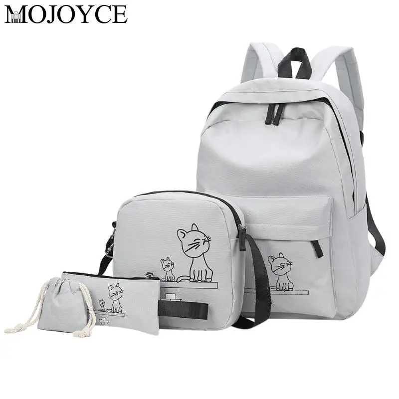 

Fashion 4pcs/Set Cute Cartoon Cats Printed Women Backpacks Students School Daypacks Girls Travel Rucksack Clutch Shoulder Bags