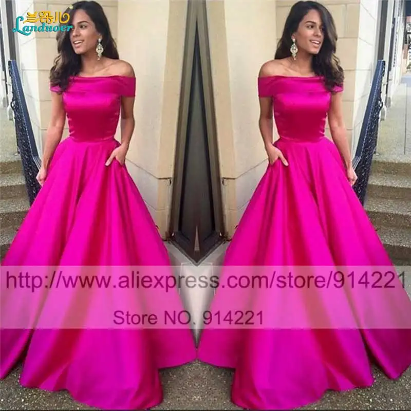 same as picture abiye elbise New Long Elegant Fuchsia Evening Boat neck A line Long Prom Party Gown Vestidos De Noite mother of the bride dress - Цвет: same as picture