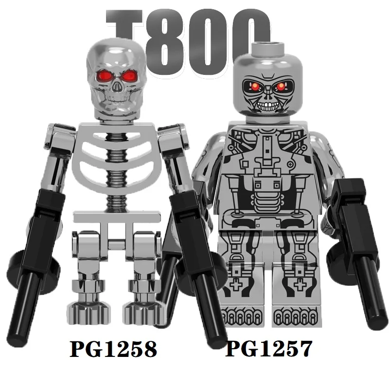 Строительные блоки Терминатор Chrowed серебро T800 модели Супер Герои Скелет кирпичи фигурки для детей игрушки PG1258 PG1257