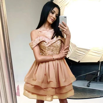 

Lace Appliques Off The Shoulder Homecoming Organza Ruffles Graduation Dresses Party Gowns High Quality Vestido De Fiesta