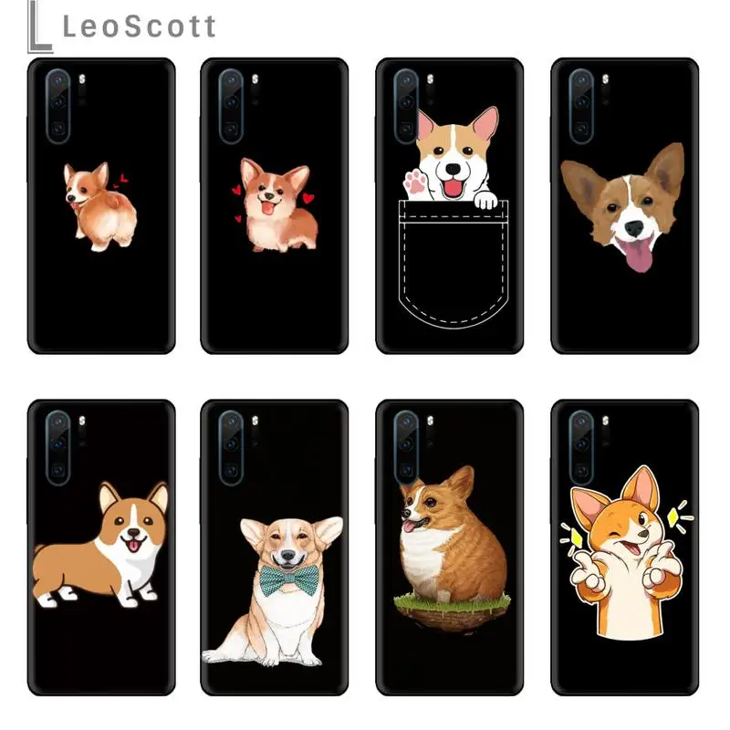Cute Cartoon Corgi Dog Phone Case Funda For Huawei P9 P10 P20 P30 Lite 2016 2017 2019 plus pro P smart | Мобильные телефоны и