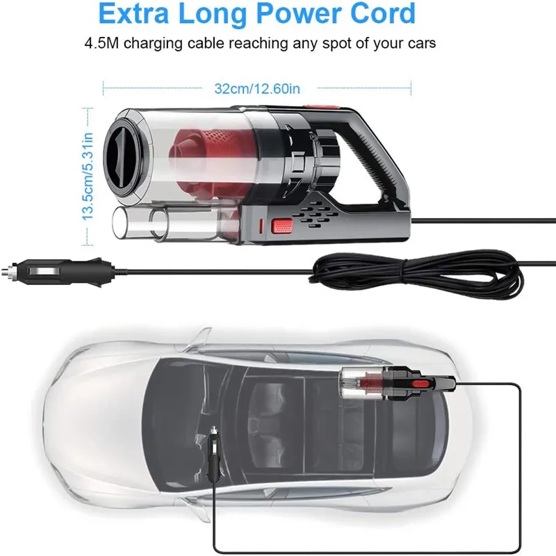 US $30.89 Portable Car Vacuum Cleaner Wet Dry Dual Use Cordless Wireless HandHeld Car Cleaner 12V 150W 6000PA Suction Power Houdehold