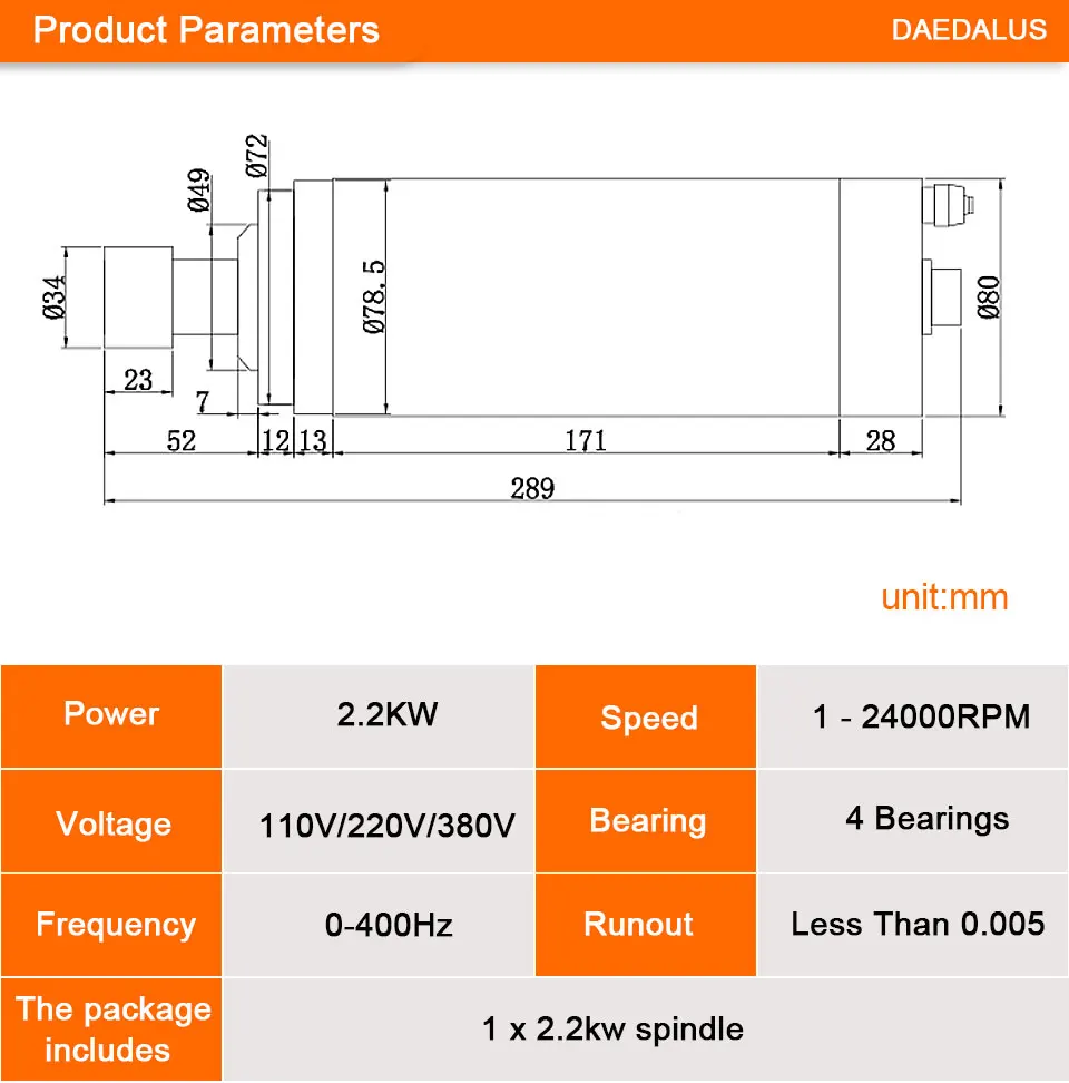 Daedalus CNC 80 мм/85 мм мотор шпинделя 110 В/220 В/380 В шпиндель 2,2 кВт двигатель с водяным охлаждением ER20 Фрезерный резак гравировальный инструмент