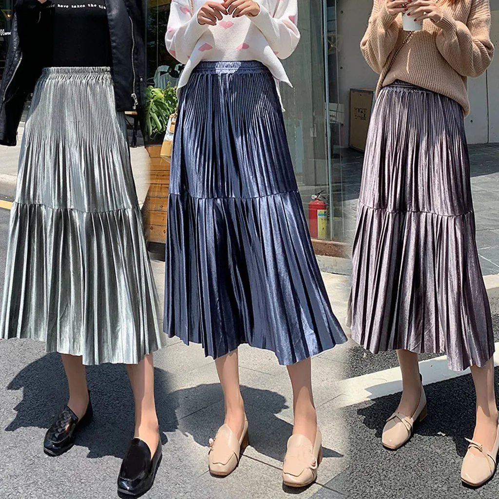 Women skirt Sexy fashion Mid-Length A-line Skirt High Waist Pleated Skirt Long Women Skirt юбка юбка женская Free Shipping D4