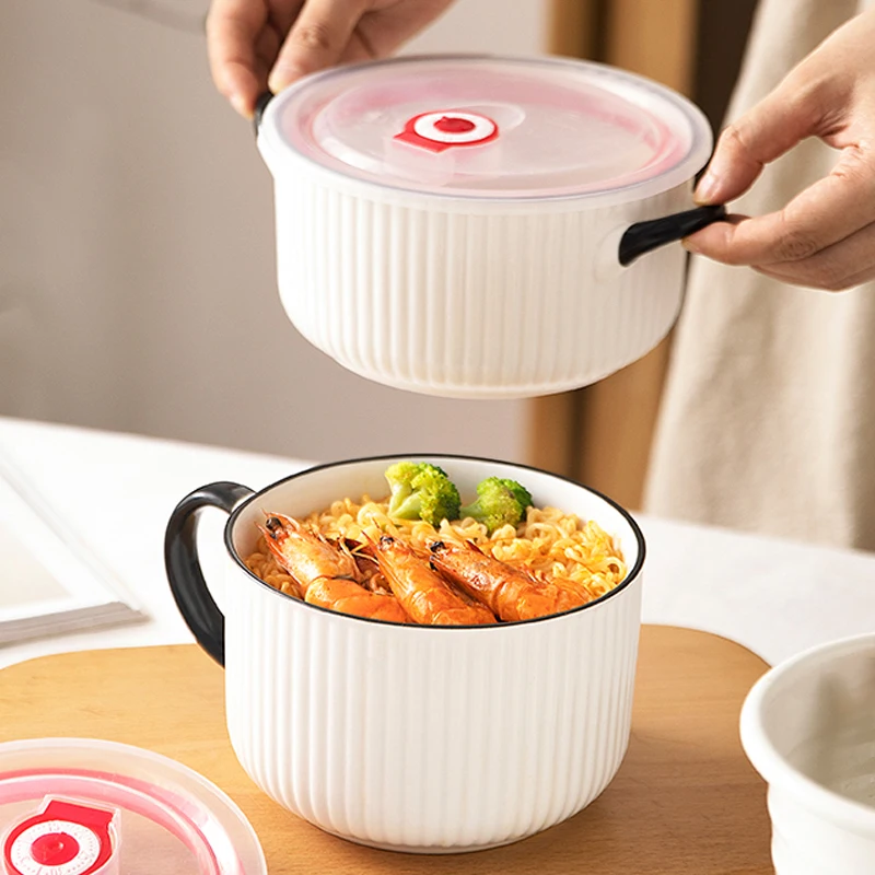 Ceramic Instant Noodle Bowl With Lid Heatresistant Oven Soup Bowl