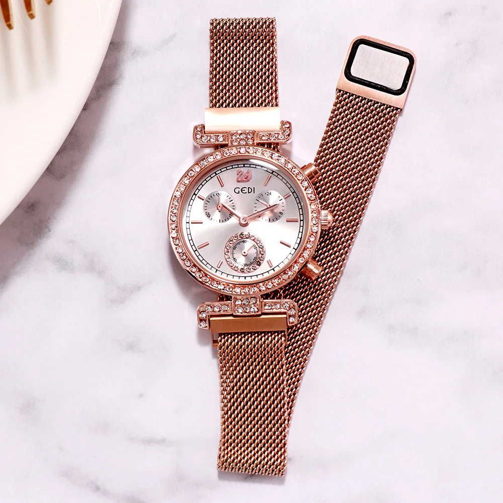 

New Style Fashion 2019 Girl'S Watch Man-made Diamond Mesh Belt Quartz Watch Women's Korean-style Online Celebrity Steel Belt WOM