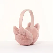 Новые стильные модные зимние женские наушники, можно сложить наушники с имитацией кроличьей шерсти, теплые меховые наушники розового цвета