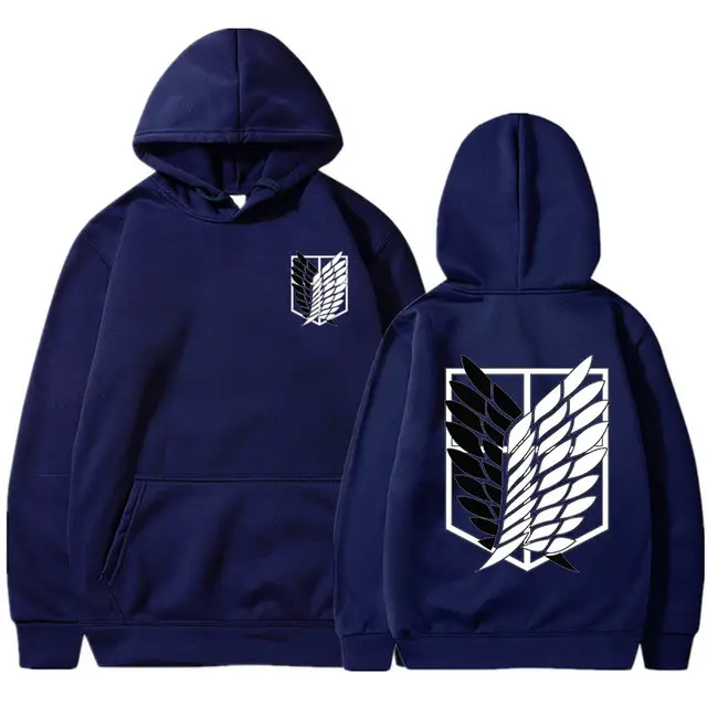 Attack On Titan Hoodie Japanese Anime Hingeki No Kyojin Graphic Sweatshirt Pullover Casual Hooded Streetwear Tops Unisex Navy Blue1