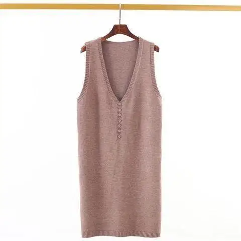 

Khaki Japan Spring Fall V-neck Pullover Long Sleeveless Sweater Vest Loose Coat Outcoat Lady Top Cloth for Women girl Waistcoat