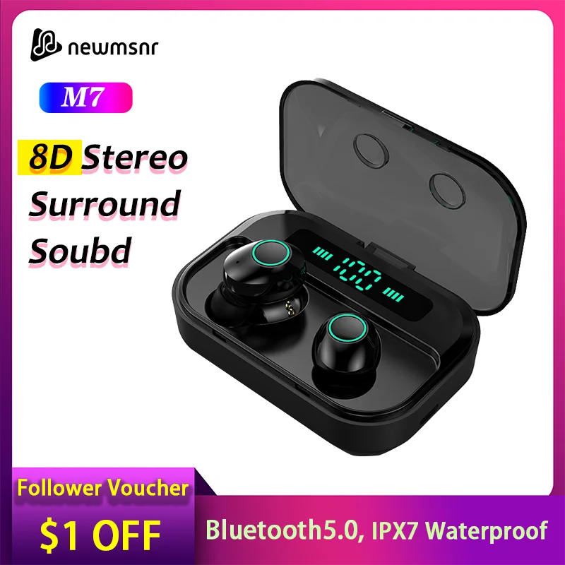 Newmsnr M7 Bluetooth 5,0 беспроводной светодиодный дисплей питания наушники, HD стерео HIFI Звук шумоподавление коснитесь управление
