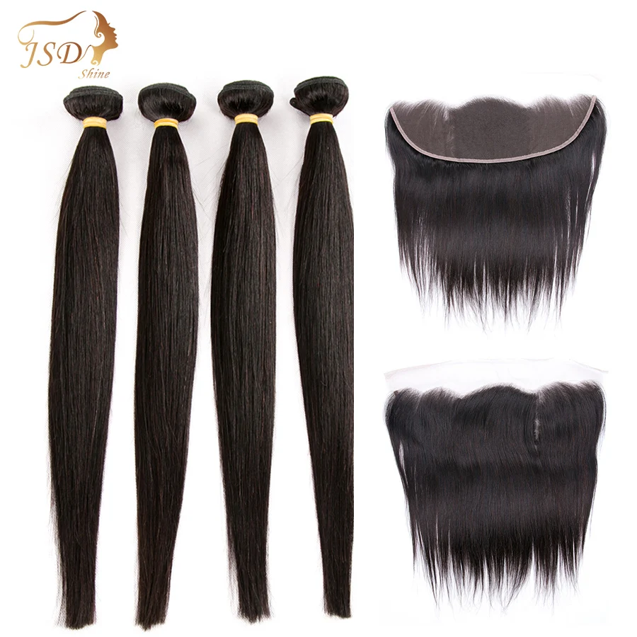 

JSDShine Straight Hair Bundles With Frontal Non-Remy Human Hair Bundles With Closure Brazilian Hair Weave Bundles With Frontal