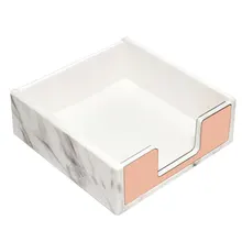 Office Desk Organizer Decor Marble Print Desktop Sticky Memo Note Cube Holder Memo Pad Cards Dispenser Rose Gold