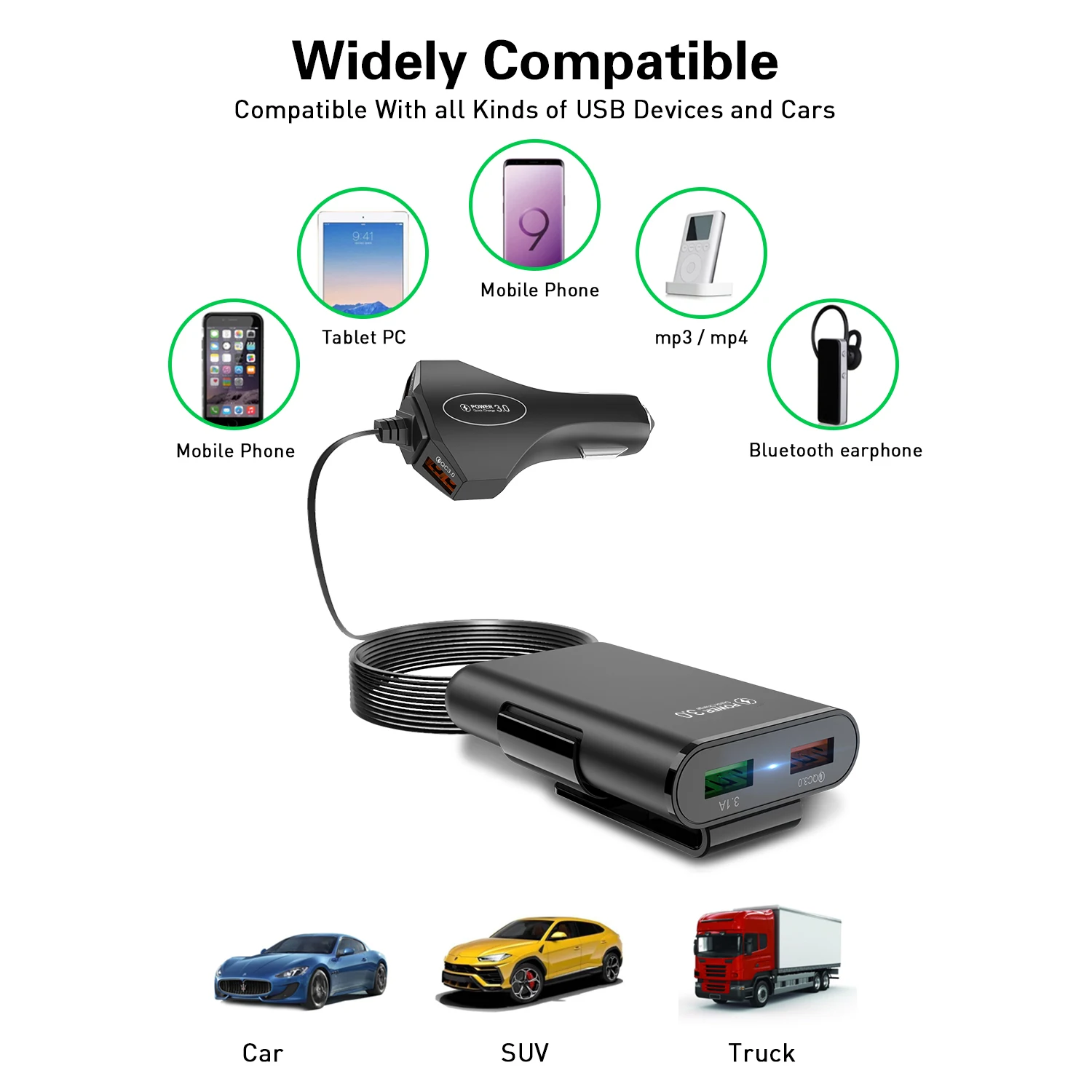 GTWIN Мульти USB 4 порта QC 3 0 Автомобильное зарядное устройство для быстрой зарядки