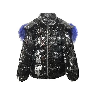 Модная зимняя куртка с голограммой для девочек блестящее пальто с лазерными блестками - Цвет: Черный