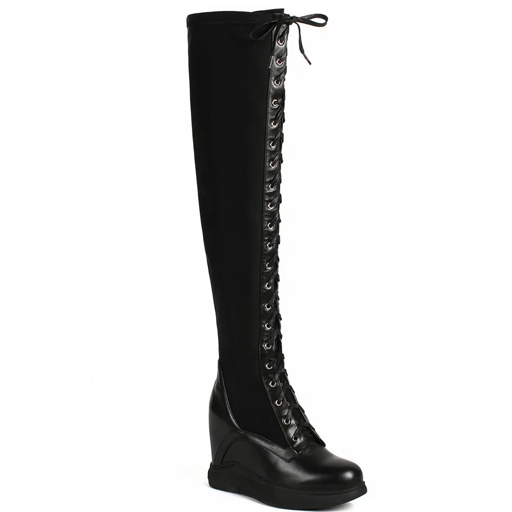 2021 Platform Pumps Shoes Women Genuine Leather Wedges High Heel Over The Knee Boots Female Stretchy Thigh High Fashion Sneakers