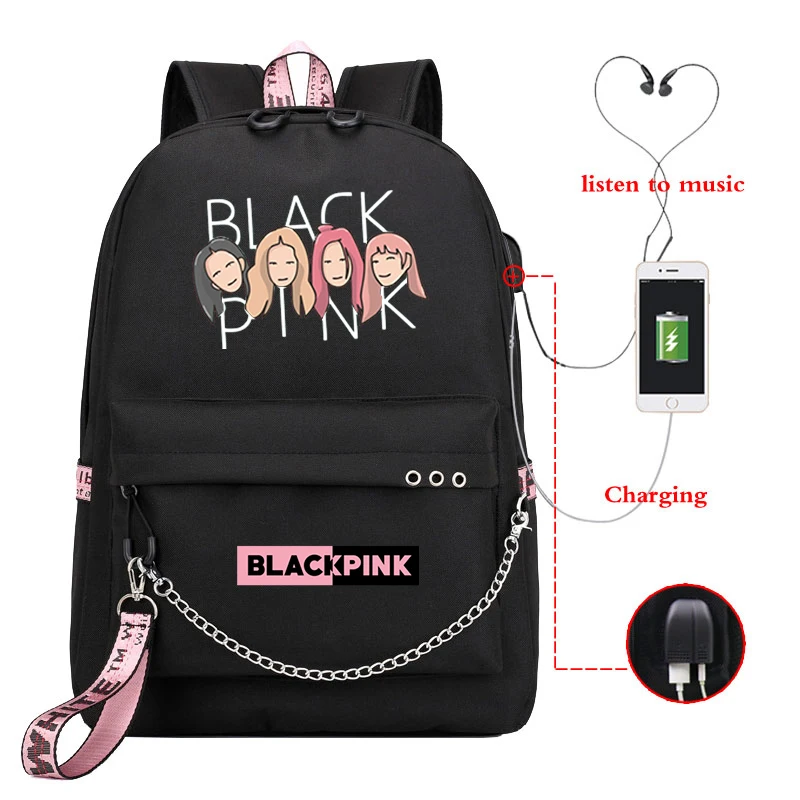 Backpack 3 Новинка, школьные сумки для девочек, Kpop, черный, розовый, розовый, Лиза, рюкзак для женщин, зарядка через usb, рюкзак для ноутбука, дорожный рюкзак, Sac A Dos Femme - Цвет: Backpack 3