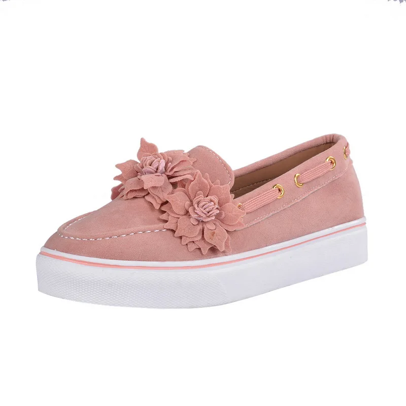 pink Женская Вулканизированная обувь; коллекция года; сезон осень; парусиновая обувь на плоской подошве; повседневная женская обувь на толстом каблуке; однотонная обувь без застежки с цветочным рисунком - Цвет: pink
