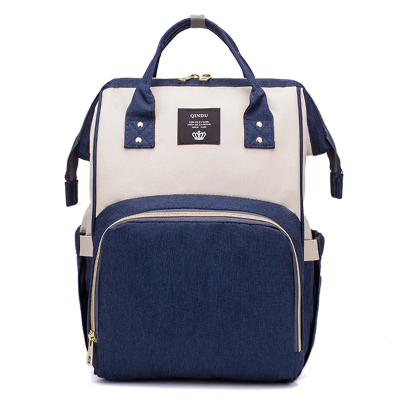 QinDu рюкзак для подгузников, сумка для мам, Большая вместительная сумка для мам и детей, многофункциональные водонепроницаемые уличные дорожные сумки для подгузников для ухода за ребенком - Цвет: White blue