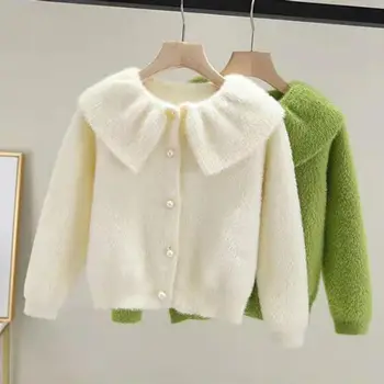 

Spring Girl Imitation Mink Velvet Sweater Coat Korean Version 2020 New Spring and Autumn Children Cardigan Foreign Thin Sweater