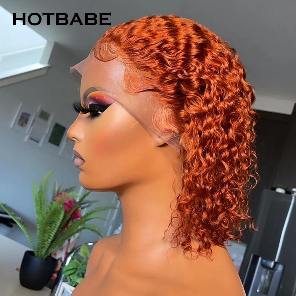 

Ginger Orange 13x6 Bob Wig HD Transparent Lace Front Human Hair Wigs Deep Wave Short Wigs Colored Curly Bob Lace Frontal Wig 250