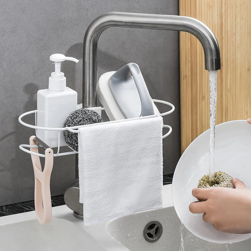 

New Iron Faucet Sink Rack Kitchen Storage Drain Rack Shower Rack Accessories For Bathroom Kitchen Home Organization