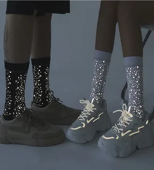 

2020 new men's and women's fashion socks designer blingbling Rhinestone mid tube reflective socks lovely Christmas sports socks