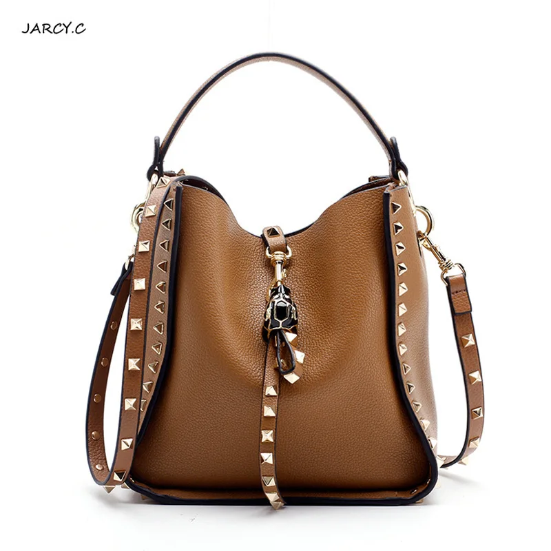 Genuine Leather Famous Brand Rivet Crossbody Bags For Women Messenger Shoulder Bag Luxury Handbags Designer Female | Багаж и сумки