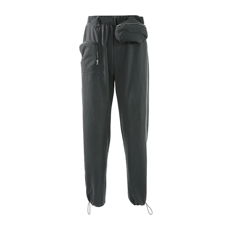 Casual Pockets Patchwork Streetwear Sweatpants Women Thick Solid Slim Workout Fashion Autumn Winter Long Trousers Joggers - Цвет: grey