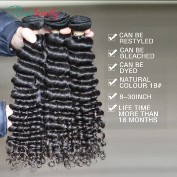 

Rosabeauty 8“- 28 ” Deep Wave Virgin Hair Malaysian Curly Human Hair Weave Bundles 30Inch Bundles Natural Color Hair Extensions